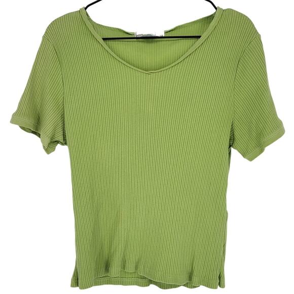 Passports Womens Sz XL Short Sleeve T Shirt Lime Green Ribbed Cotton Blend - Picture 1 of 4